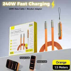 240W liquid silicone rapid charging data transmission cable, can be detached and folded the adapter, supports watching videos and playing games with a 480Mbps transmission speed, zinc alloy casing, multi-functional charging cable