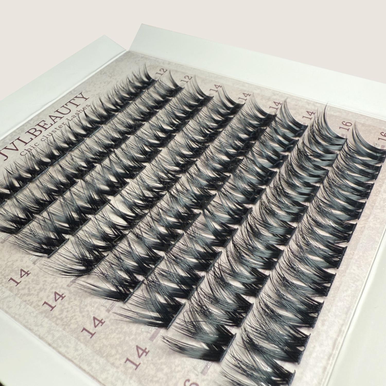 JVLBEAUTY【LunarDragon】 Euro-Asian Style False Eyelashes, C Curl, Individual Clusters, Voluminous, Black Band Makeup