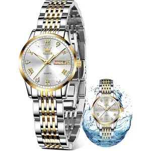 OLEVS Luxury Ladies Watches,Women's Watch with Day and Date,Female Watch for Small Wrist,Gold Stainless Steel Watches for Women,Easy Read Ladies Wrist Watches Waterproof(Adjustable Strap