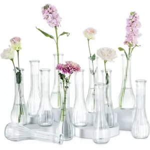 Glass Bud Vases Centerpiece: 12 count Small Flower Vase for Wedding in Bulk - Cute Clear Ribbed Vase for Party Events  Table Decor