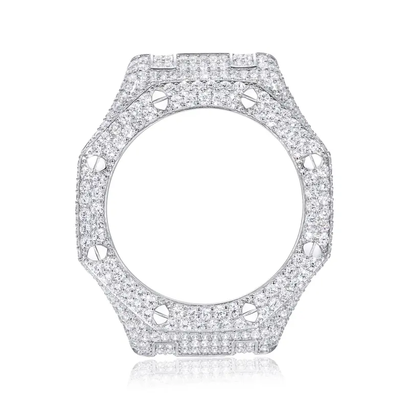UCCIYO Sparkle Copper Moissanite 2-Golden Artificial Gemstone Screw-On Replacement Bezel for GA-2100 Style Watches, Unisex Fashionable Watch Accessories, Ceremony Anniversary Gift