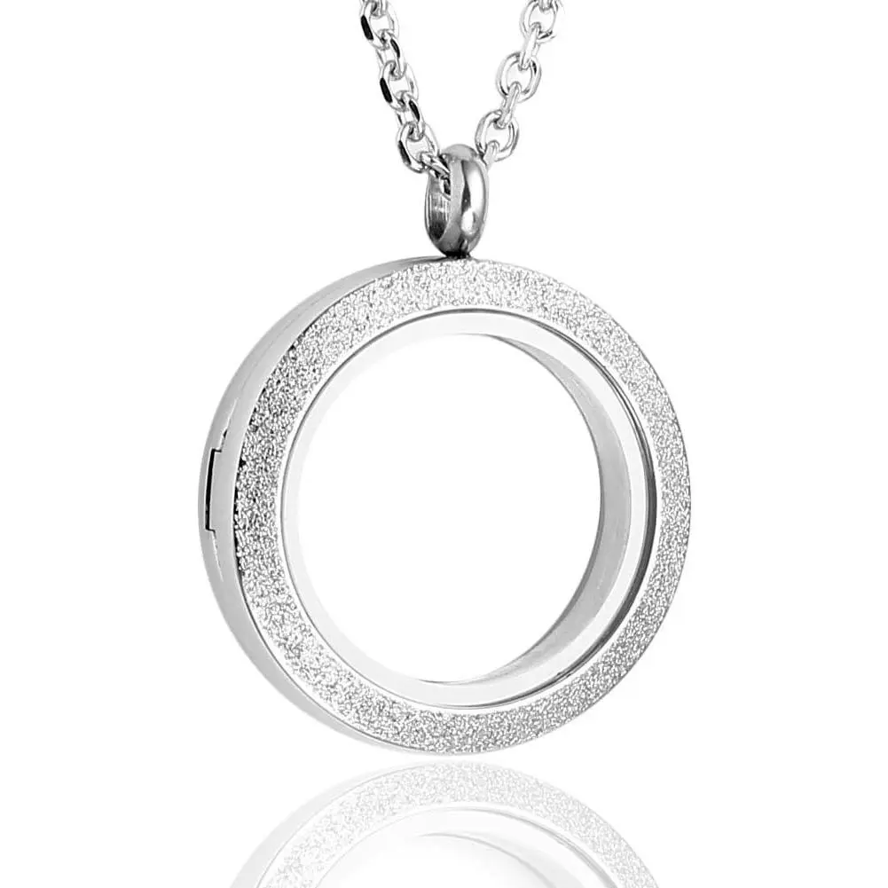 Locket Necklace, Modern Round Stainless Steel Living Memory Pendant, Choice of 25mm Matte or 30mm Transparent Glass, 30Mm(Clear Locket), 25Mm(Matte Locket)