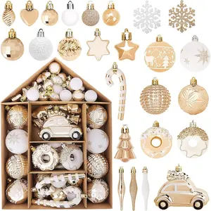 72 Pcs Champagne Gold Christmas Tree Ornaments Shatterproof Ball Set Holiday Decoration for Home and Party