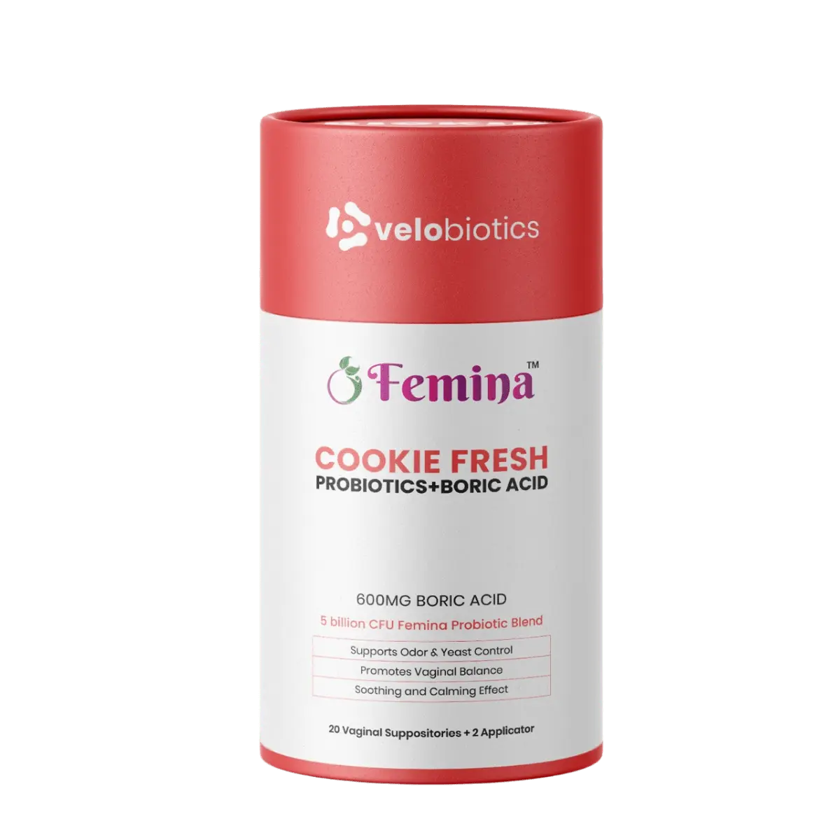 Femina Cookie Fresh Boric Acid Suppositories + Probiotic | pH Balance, BV, Yeast & Intimate Odor Control for Women