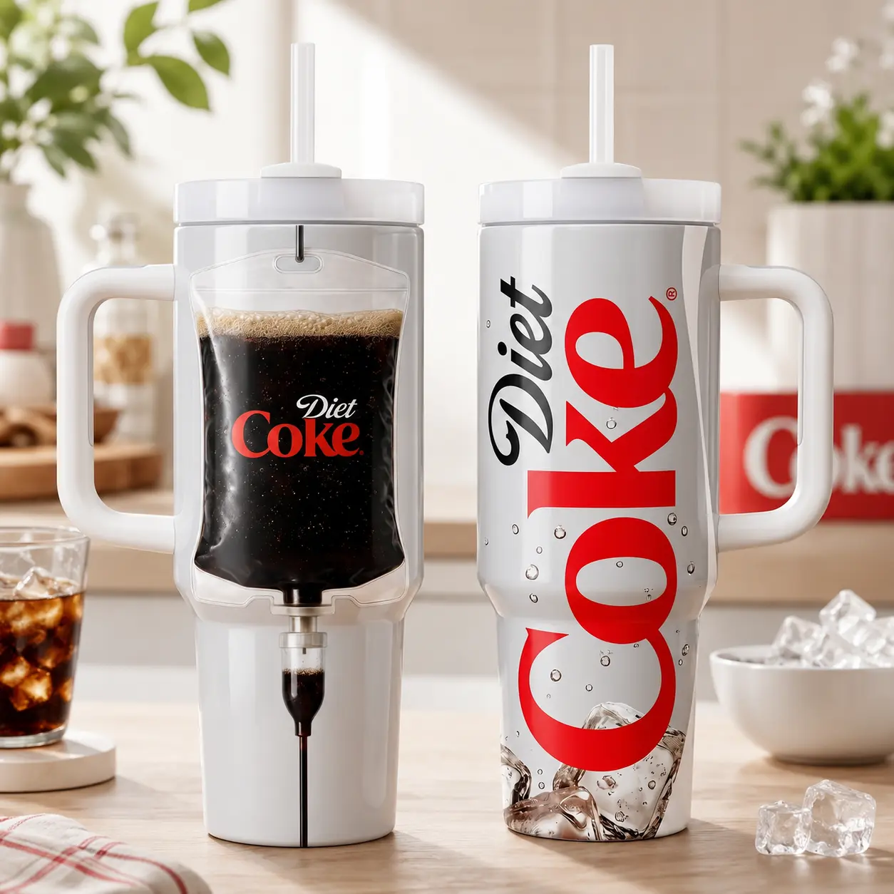 Diet Cola IV Bag Tumbler 40oz with Handle and Straw, Funny Sugar-Free Soda Lover Travel Cup, Insulated Stainless Steel Mug, Trendy Gift for Soft Drink Fans