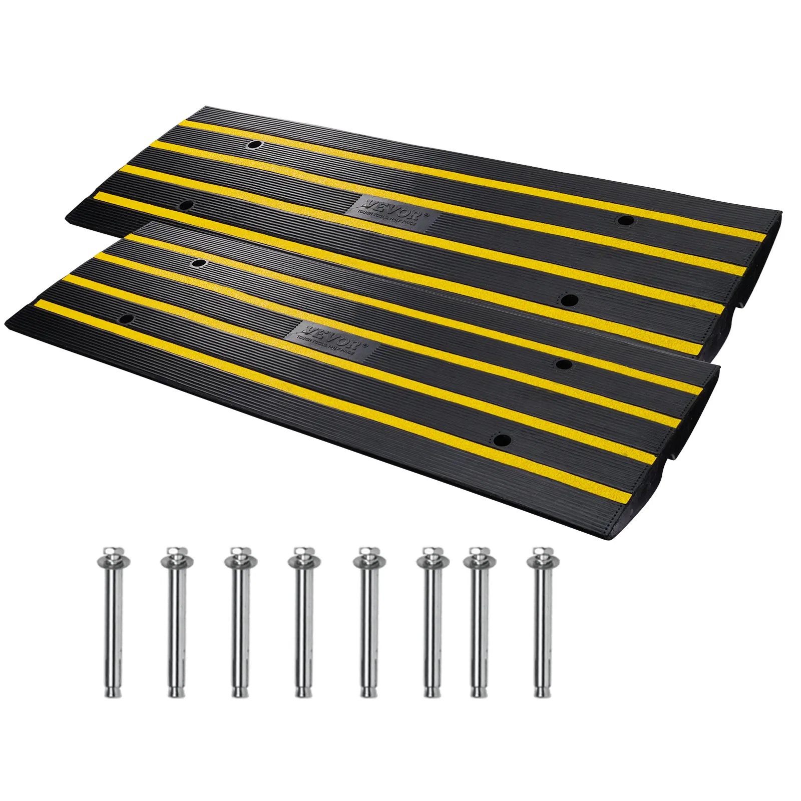 【toolupgrade】VEVOR Curb Full Set, 2-Pack 2.6" Rise Pre-Drilled Holes Rubber Driveways Threshold, 33069 lbs Max Load Capacity Heavy Duty Curbside Bridge for Loading Dock, Exhibition Halls