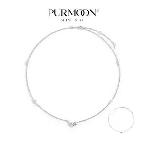 [Mira & Lina Necklace] Purmoon S925 Sterling Silver Moissanite Necklace for Women, Two-Cut Adjustable Necklace Marquise Princess Cut or Round Emerald Cut 18 Inch Chain Dainty Everyday Jewelry Gift