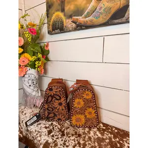 ADBG1481 American Darling Western Leather Sling Bag with Hand-Tooled Floral Carving - Genuine Leather