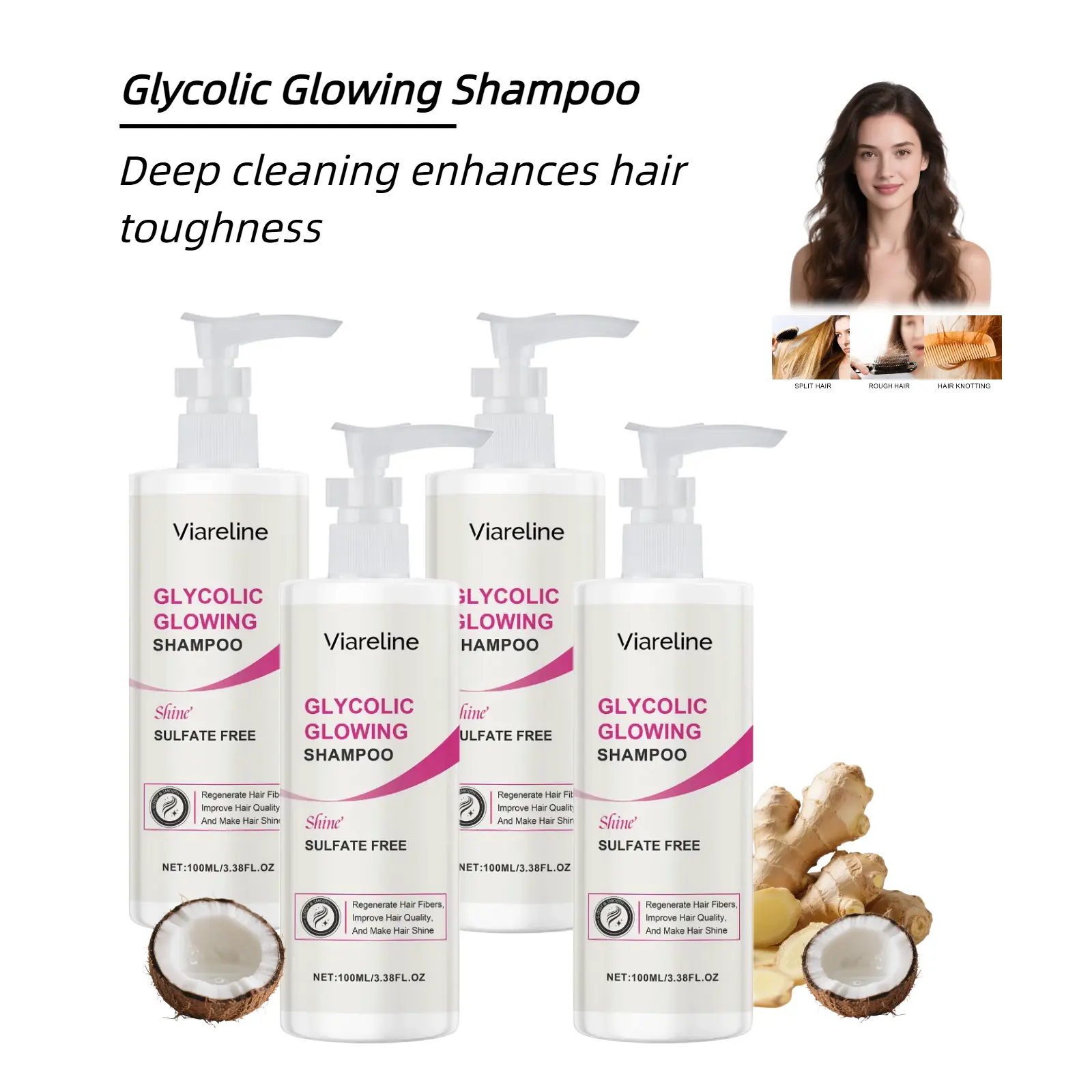 Sulfate-Free Vegan Haircare Shampoo - Moisturizing Glycolic Cleanser, Hydrate & Repair Formula, Suitable for All Hair Types, Moisturizer, Smoother, Glycolic Acid, Scalp Cleanse