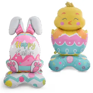 Easter Balloons Standing Bunny Egg Balloons Chick hatching Balloon With Basefor Easter Day Party Supplies Decorations Animal Cute Rabbit Shaped Foil Mylar Balloons Happy Easter Balloons Kits 2PCS
