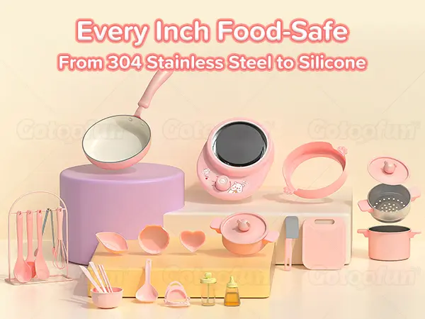 GOTOOFUN 4-Color Kids Real Mini Cooking Set (Ages 8-12) - Safe Montessori Kitchen Toy with Knife & Dishes | Halloween, Thanksgiving & Christmas Gift for Girls & Boys