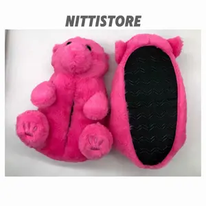 Nittistore Cute Bear Home Slippers Indoor Cozy Pink Plush Slides with Soft Sole for Comfort