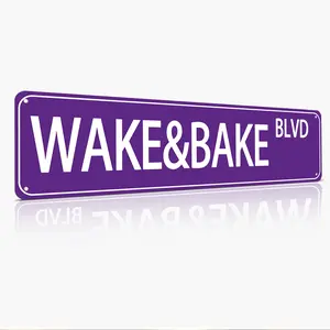 Wake & Bake Blvd Aluminum Metal Sign (16 x 4 Inch) – Funny Vintage Wall Art Decor, Slim Street Sign for Home Bar Cafe Garage Indoor/Outdoor, Humorous Gift for Mother’s Day, Father’s Day, Graduation, 4th of July