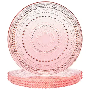 Khen Glass Hobnail Colored Plates | Set of 4 Plates | Blush Pink Color 10.6" Dinner or Charger Plate - Server, Charger, Dessert Server, Appetizer Plate, Snack, Fruit