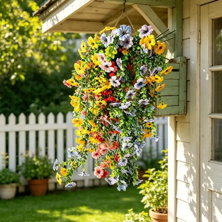 4/8-Piece Set Artificial Hanging Chrysanthemum & Eucalyptus Vines, UV-Resistant Realistic Long Drooping Floral Decor, Indoor/Outdoor Garage Daily Auspicious Home Supplies for Planters, Porch