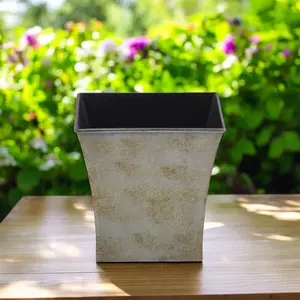 HomeRoots 7 in. Square Gray Recycled Plastic Garden Planter - Sturdy Modern Plant Pot for Indoor & Outdoor Flower Pots Use