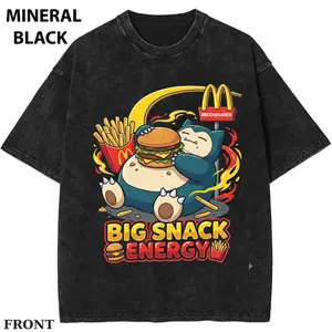Sleepy Snor Big Snack Energy Shirt, PKM T-shirt, Anime Pokebon Graphic Tee, Cute Food Lover, Funny Hungry Mood T-Shirt, Fast Food Aesthetic Cute Character Tee, Snack Lover Gift Shirt Summer Womenswear Top Cotton