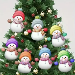 7 Pcs Christmas Acrylic 2D Snowman Christmas Tree Hanging Decoration Pendant Car Rearview Mirror Backpack Pendant