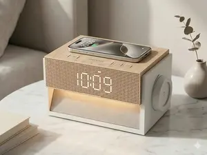 Sleep White Noise Alarm Clock with Wireless Charging 20 Sounds Dual Alarm Snooze Dimmable Display Knob Control for Bedroom Perfect Sleep Gifts