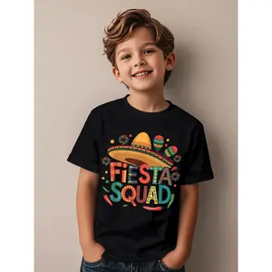 Fiesta Squad Cinco De Mayo Mexican Fiesta Funny Awesome Graphic Kid T-Shirt Fashion Kid T Shirts Street Style Tops Tees for Kid