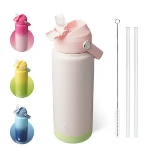 BJPKPK Insulated Water Bottle with Straw Lid Thermos with Soft Nozzle, Flex Handle & Non-slip Boot Leak Proof Tumblers