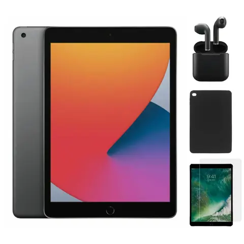 Refurbished iPad 8th Gen (Cellular + WiFi / WiFi only) - Excellent Condition with Case, Wireless Earbuds,Tempered Glass Screen Protector & 1 Year Warranty