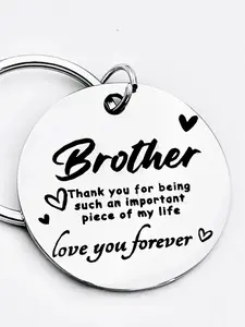 Slogan Pattern Stainless Steel Keychain, Fashion Keychain for Brother, Trendy All-match & Exquisite Keychain for Birthday Gift, Personalized Heart Tag