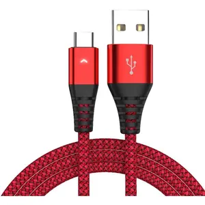 Nylon Braided USB Type C ,  USB A 2.0 to USB-C  Charger Cord for  Galaxy S10 S9 S8 Plus Note 10 9 8(Red, 1 Foot)