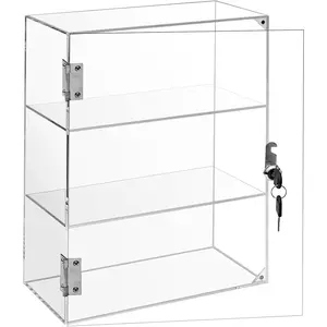 Locking Display Case,  Display Cabinet, 3-Tier  Display Case with Lock Key, Clear Countertop Display Cabinet with Shelves for Retail Store Collectibles Figures(11.8x5.9x15.7 inch)