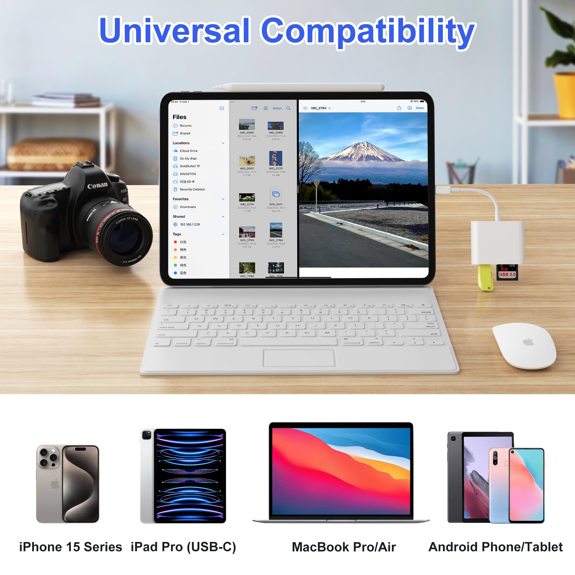 SD Card Reader, USB 3.0 Type C High Speed to SD/TF Card Adapter for iPhone 17/16/15 Pro Max Memory Card Reader with SD MicroSD USB 3 Port for Mac/iPad/MacBook Pro/Air Android Phone Tablet(White)