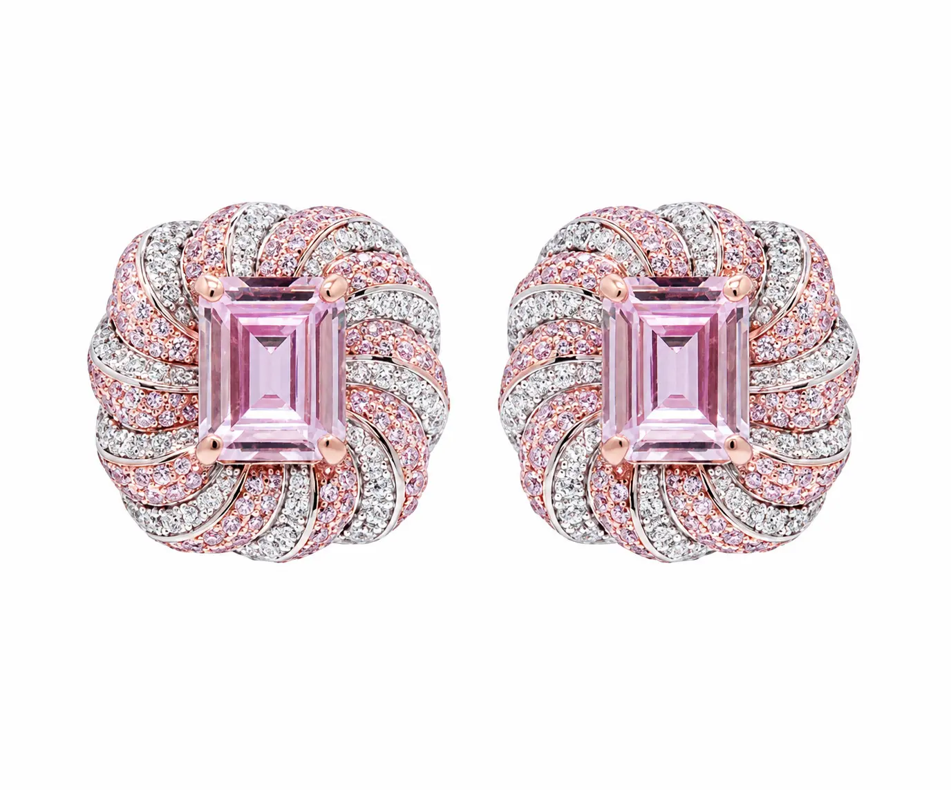 Rare Vintage art deco Pink Emerald Cut Statement Earrings