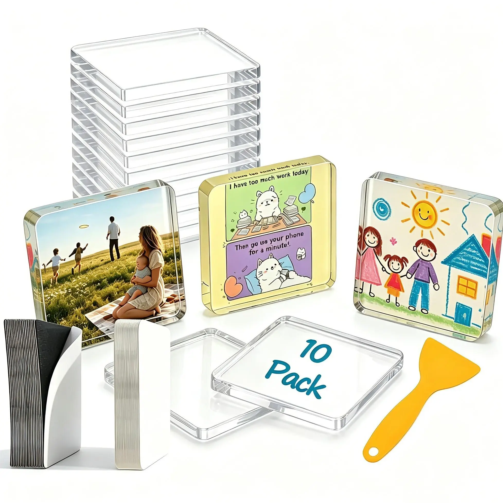 Magnetic Photo Frames 2"x2" Clear Acrylic DIY Fridge Magnets with Adhesive Backing – Square Blank Magnets, Make Personalized Photo Ornaments, Ideal for Kids Crafts, Kitchen Decor, Classroom Projects, Party  & Office decorations