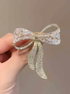 Elegant Bow Brooch Pin, Sparkling Rhinestone Design, Versatile Women's Accessory for Daily Wear & Parties