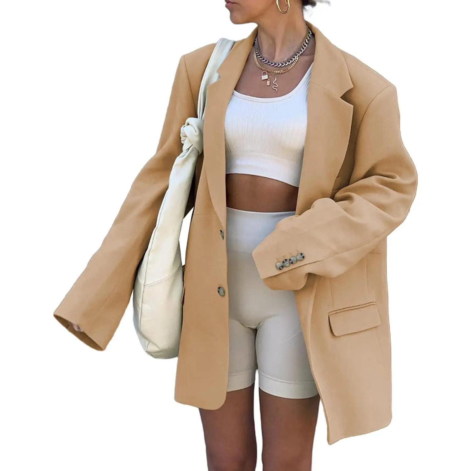 Lannew Women Casual Elegant Long Sleeve Oversized Lapel Blazers Open Front Solid Work Office Jacket Blazer