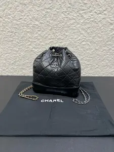 Pre-owned CHANEL SN28 Aged Calfskin Quilted Small Gabrielle Backpack Black