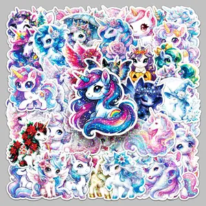 50pcs Laser Holographic Unicorn Rainbow Horse Series Stickers, Universal Car Sticker, Truck Decals, Suitable for Faith Based Designs Such As Scrapbooks, Diaries, Laptops, Water Bottles, Cars, Etc., As Gifts with Positive Information