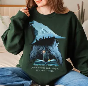 LOTR Gandalf Quote The World Isn't Your Books And Maps Vintage Shirt, LOTR Middle Earth Hobbiton Basic Unisex Sweatshirt Cotton Fit Top Womenswear