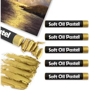 5 Pcs Cream Soft Oil Pastels Vibrant and Creamy Colored Chalk Pastels Artists Grade Art Supplies Set for Professionals Painting Drawing Gold