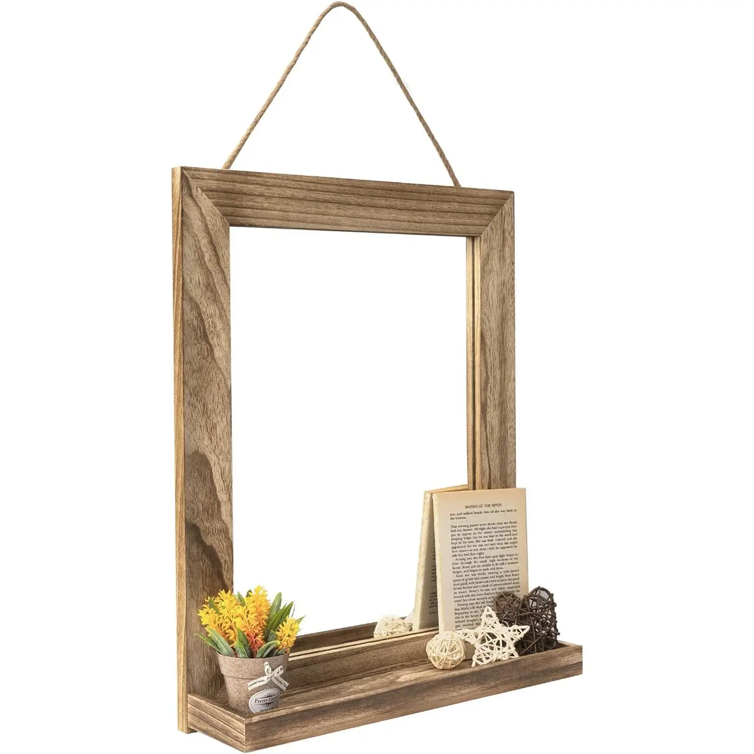 Wall Mirror with Shelf, 20 x 16 inch Farmhouse Decor Wall Mirror Hanging for Bathroom, Vanity, Bedroom, Entryway, Living Room (Rustic Brown)