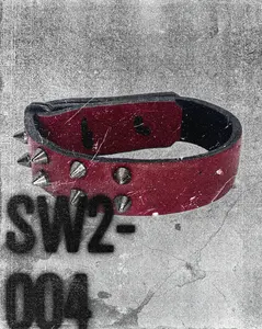 SW2-004 / Red Leather 2-Ring Spiked Bracelet