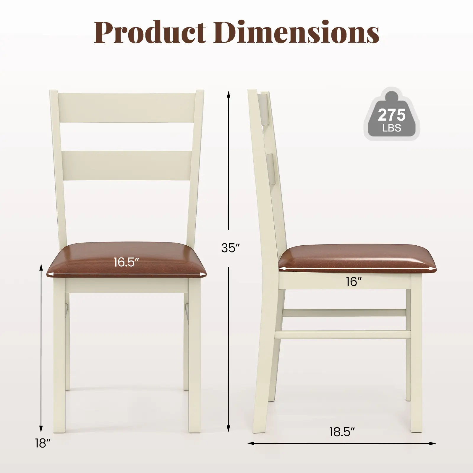 COSTWAY - Wooden Dining Chair Set of 2 PU Leather Upholstered Kitchen Armless Chairs-White