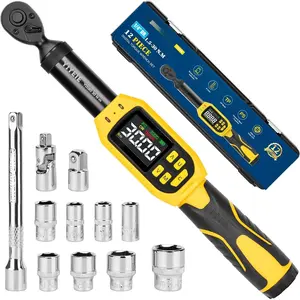 1/4" Digital Torque Wrench Set | 13.5-265 in-lb | +-1% Accuracy | Deep-Reach  |  Alert Multi | 12 count  Torque Wrench Digital for MTB/, with Sockets & Adapters
