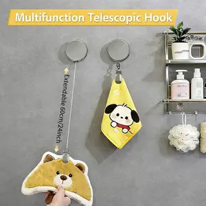 2 Pack Innovative Automatic Rebound Clips, with a Rebound Range of 0.0-24inch. These Multifunctional Telescopic Clips Can Be Used As Hooks, Require No Drilling, And Are Perfect for Easily Pulling Hand Towels with a Rope