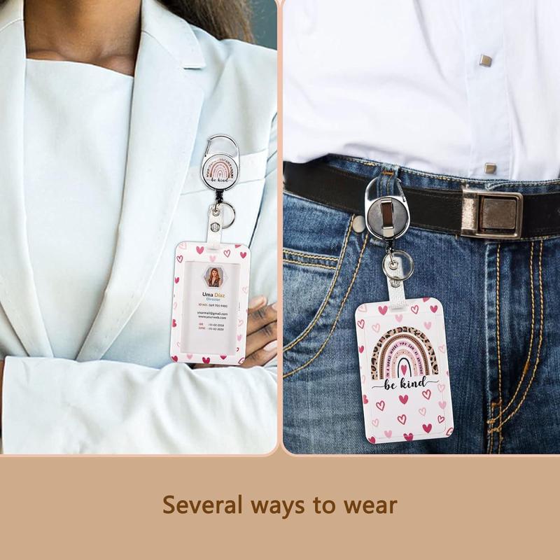 Heart Pattern ID Badge Holder with Lanyard, Badge Holder with Retractable Badge Reel for Women, Employee Card and Name Tag Holder for Office, School, Retractable Badge Holders