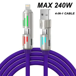 240W Fast Charging Data Cable, Multifunctional 4 in 1 USB PD Fast Charging Cable, Phone Accessories Compatible with Type-C & iOS Devices, Electronic