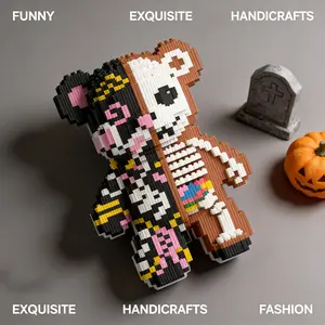 1547pcs Halloween Skull Bear Building Blocks Set, Creative DIY Toy Decoration, Micro Beads Craft Kit, Desk Home Living Room Decor Gift