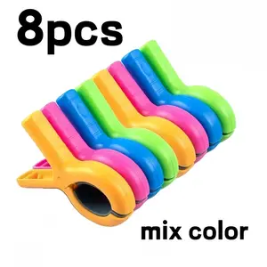 8-Piece Pack Large Beach Pool Cruise Chair Clips, Heavy-Duty Windproof Clamps, 4 Bright Colors, Hang Fix Bedding Towels Clothes Pants Socks