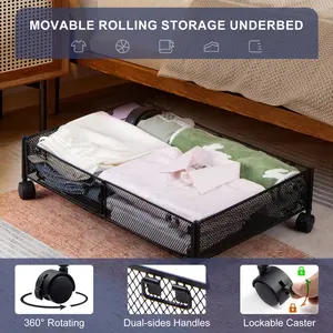 Foldable Under Bed Storage Basket with Wheels, Clothes Organizer Box, Book Toy Storage Container, Space Saving Drawer Bin
