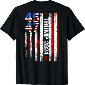 45 47 Trump 2024 American Flag (on back) T-Shirt