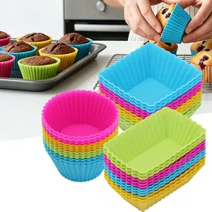 36PCS Silicone Muffin Cups, Reusable Cupcake Liners Molds for Baking, 3 Shapes Lunch Box Bento Dividers - Round, Square, and Rectangular